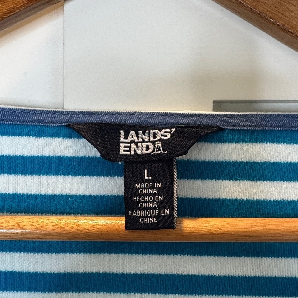 Lands' End Blue and White Striped Long Sleeve Tee Large - Picture 3 of 9